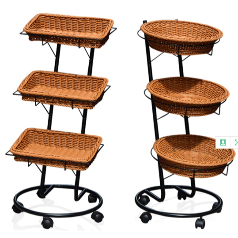3 skikt Supermarket Display Basket med hjul